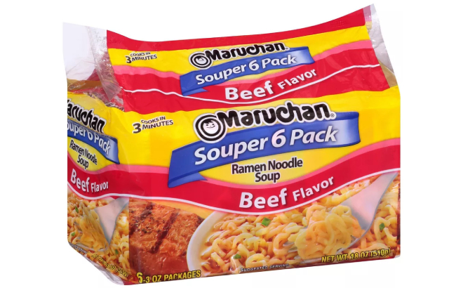 Maruchan Souper Beef Ramen Noodle Soup 6 Pack