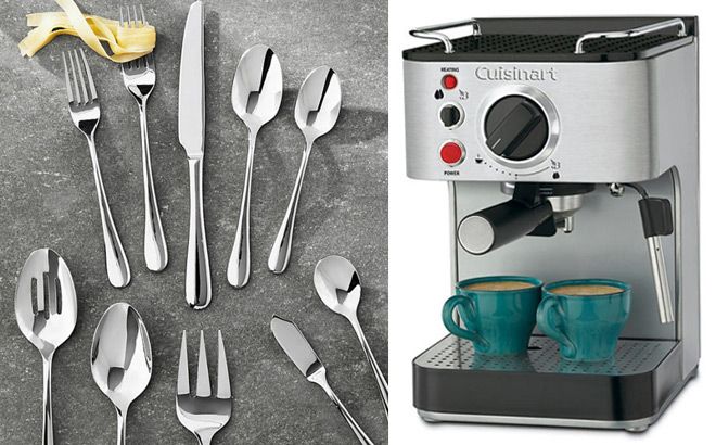 Members Mark Premium 65 Piece Stainless Steel Flatware Set and Cuisinart Stainless Steel Espresso Maker