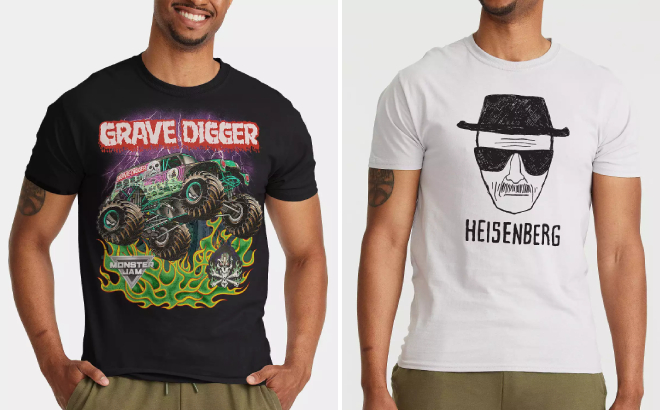 Mens Ripple Junction Grave Digger Monster Jam and Breaking Bad Heisenberg Sketch Graphic Tees