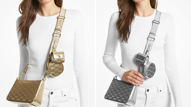 Michael Kors Jet Set Metallic Logo Jacquard Crossbody Bags