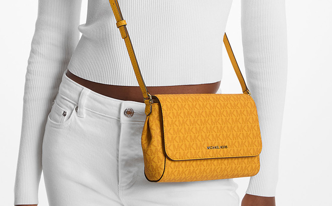 Michael Kors Medium Logo Convertible Crossbody Bag in Golden Color