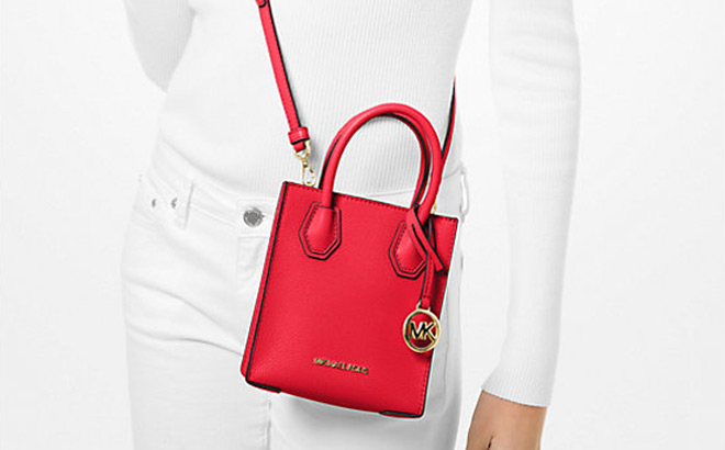 Michael Kors Red Mercer Extra Small Pebbled Leather Crossbody Bag