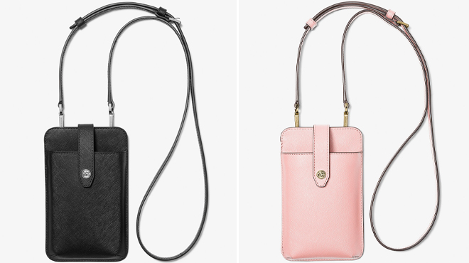 Michael Kors Saffiano Leather Smartphone Crossbody Bags in Black and Powder Blush Colors