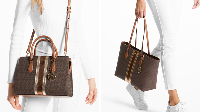 Michael Kors Sheila Logo and Metallic Satchel