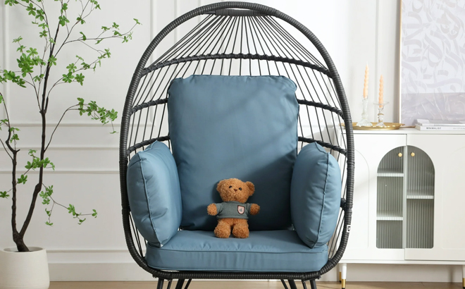 Moonmiss Rattan Egg Basket Chair in blue color