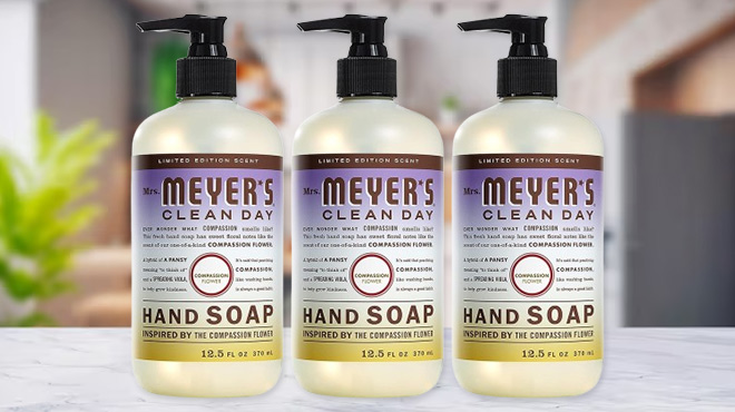 Mrs Meyers Clean Day Hand Soaps 3 Pack on a Kitchen Countertop