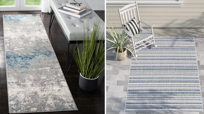 NKeal Abstract Rug and Bellino Striped Denim Area Rug