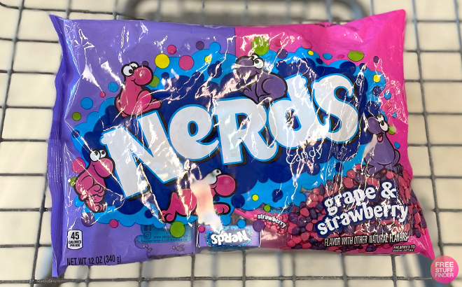 Nerds Candy Bag in Strawberry & Grape in a Cart