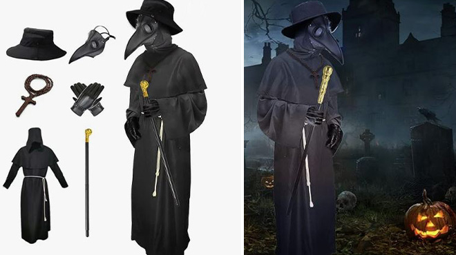 Nicexx 6 Piece Halloween Plague Doctor Costume Set