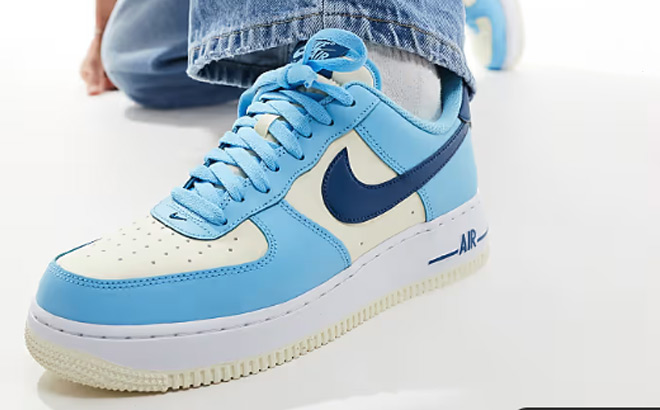 Nike Air Force 1 07 Shoes in Blue and Cream