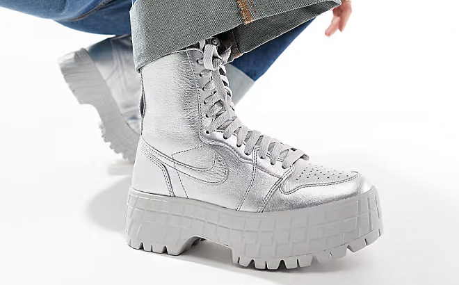 Nike Air Jordan 1 Brooklyn Womens Boots in Silver Color