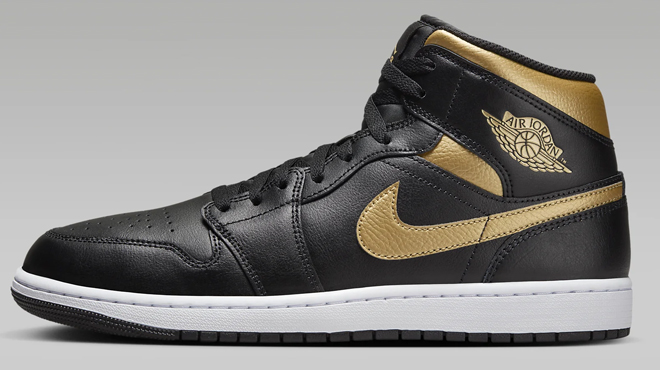 Nike Air Jordan 1 Mid Mens Shoes in Black Metallic Gold color