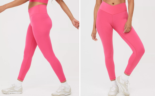 Offline By Aerie Real Me High Waisted Crossover Leggings in Solar Pink Color