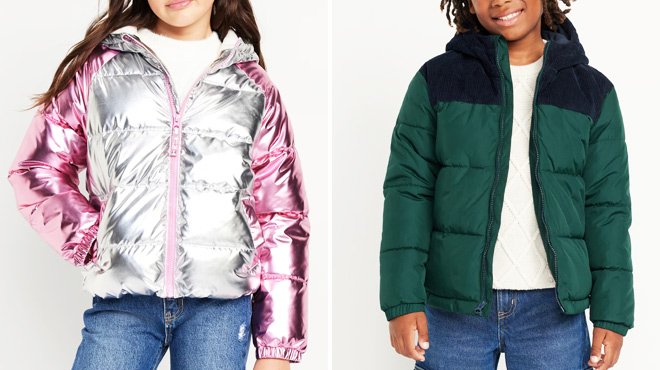 Old Navy Girls Metallic Quilted Puffer Jacket