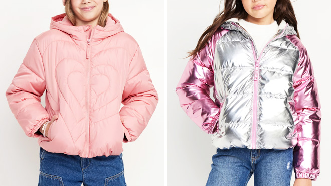 Old Navy Girls Water Resistant Metallic Quilted Puffer Jacket