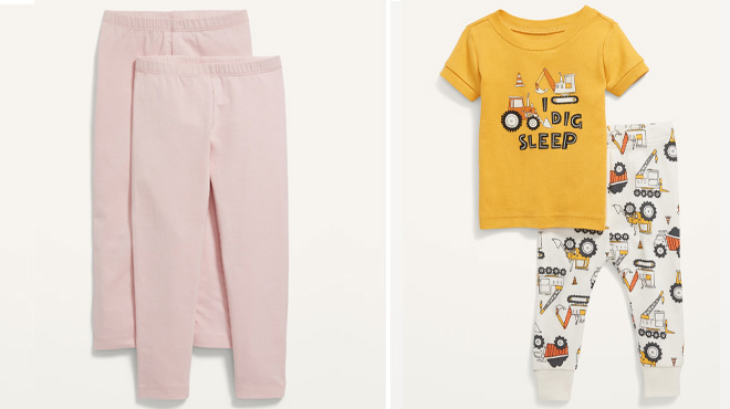 Old Navy Toddler Girls 2 Pack Full Length Leggings and Snug Fit Graphic PJ Set