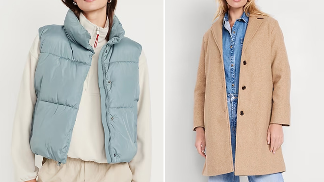 Old Navy Womens Quilted Puffer Vest and Womens Relaxed Car Coat