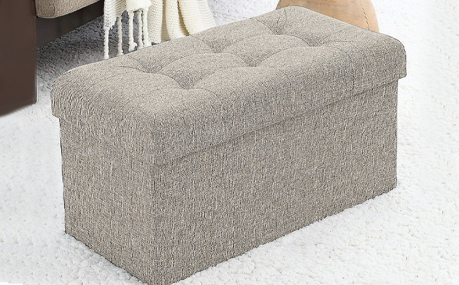 Ornavo Home Foldable Tufted Linen Storage Ottoman Bench