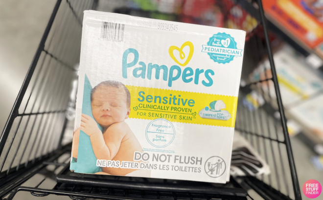 Pampers Sensitive Baby Wipes Carton in a Cart