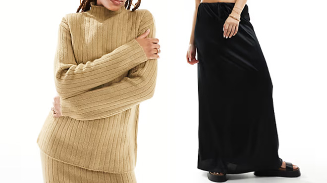 People Wearing Asos Ribbed Sweater and Maxi Skirt