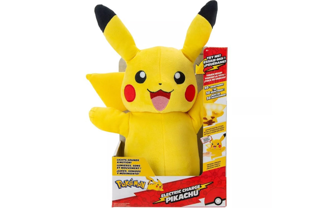 Pokemon Electric Charge Pikachu Plush Interactive 30 Reactions Light Up Cheeks