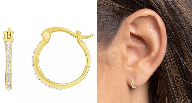 Primrose 18k Gold Over Silver Pave Clear Crystal Hoop Earrings