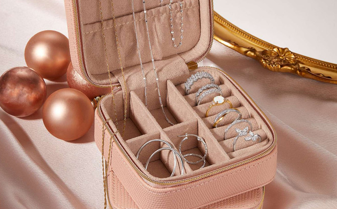 Primrose Rose Faux Leather Zippered Jewelry Box