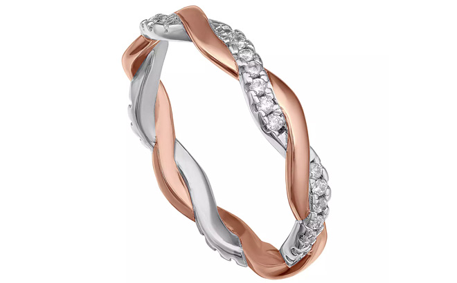 Primrose Sterling Silver Cubic Zirconia Braided Band Ring in Rose Tone