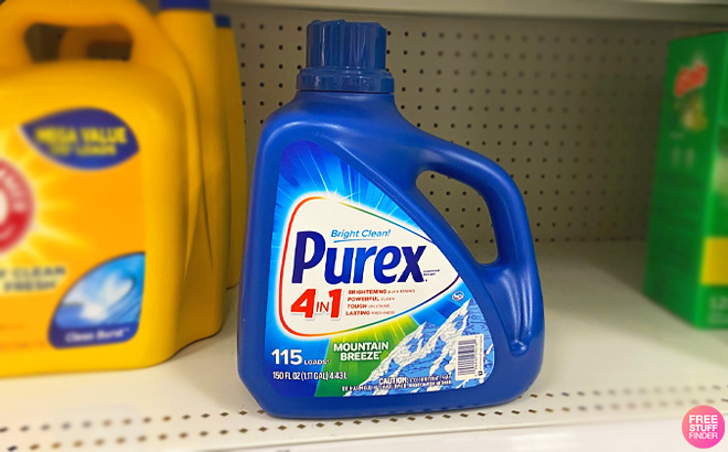 Purex 115 Loads Liquid Laundry Detergent in Mountain Breeze on a Shelf