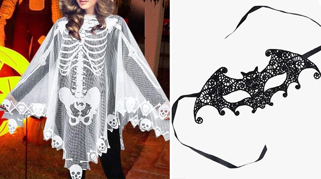 Qerhod Skeleton Halloween Costume Cape and Masquerade Mask