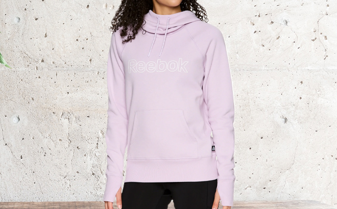 Reebok Womens Essential French Terry Hoodie with Pocket in Light Pink