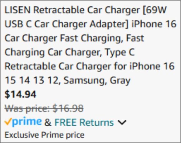 Retractable iPhone Car Charger checkout page