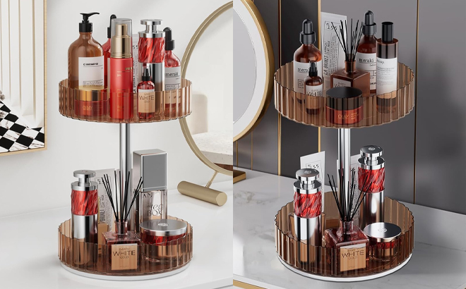 Rotating Makeup Organizer on a Counter