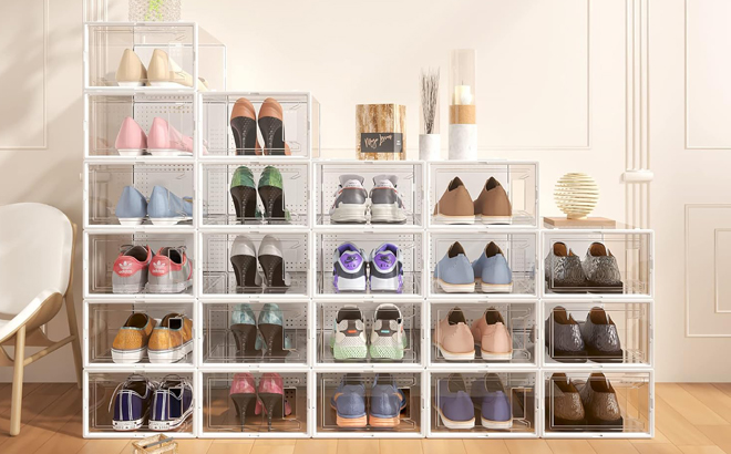 Shoe Storage Boxes 12 Pack in a Room