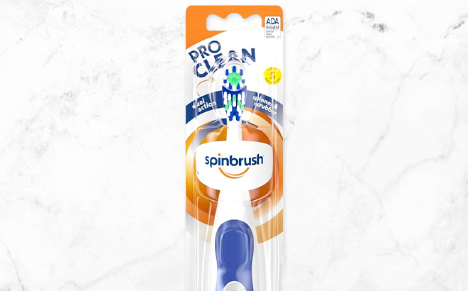 Spinbrush Pro Clean Battery Powered Toothbrush on a Marble Top