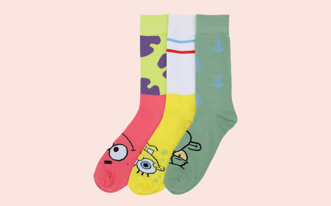 SpongeBob SquarePants Adult Crew Socks 3 Pack Bikini Bottom Comfort