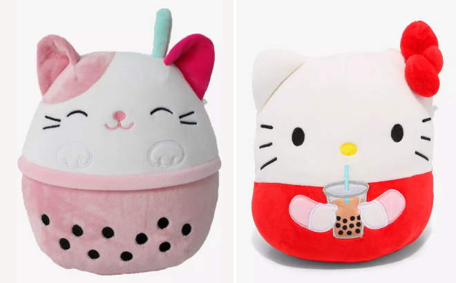 Squishmallows Cat In Boba and Hello Kitty With BobaPlushies