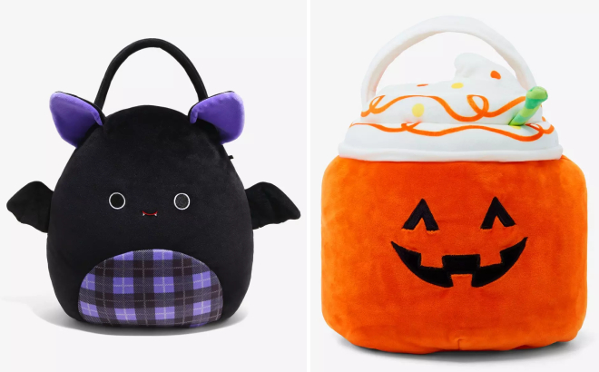 Squishmallows Morgana Bat and Lester Pumpkin Latte Plush Halloween Treat Pails