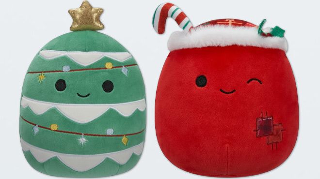 Squishmallows Official Plush 8 inch Christmas Tree with Snow and Winking Gift Sack with Patchwork