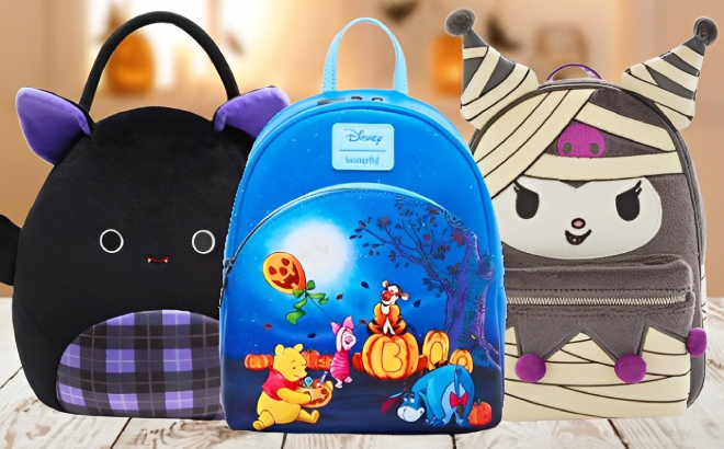 Squishmallows Treats Pail with Loungefly x Disney Winnie the Pooh and Kuromi Mini Backpacks