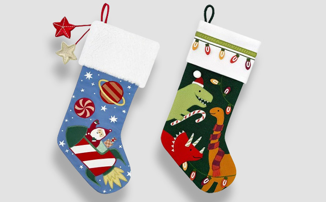 St Nicholas Square Santa in Outer Space and Dino Christmas Stocking