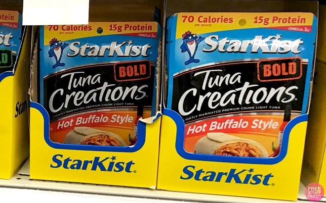 StarKist Tuna Creations Hot Buffalo Style Pouches on a Shelf