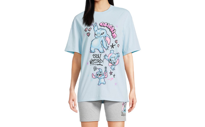 Stitch Juniors Graphic T Shirt Shorts Set