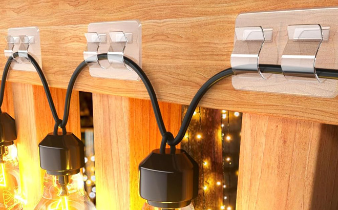 String Lights Attached to Cable Clips