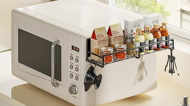 Sunally Magnetic Fridge Shelf attached to a Microwave oven