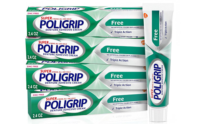 Super Poligrip Zinc Free Denture Adhesive Cream 4 Pack