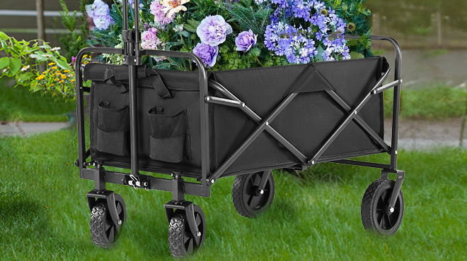 Sweetcrispy Collapsible Foldable Wagon Cart Filled with Flowers