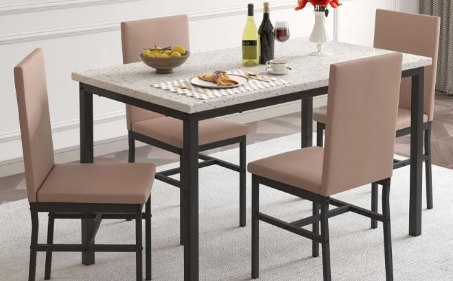 Syngar 5 Piece Dining Set in Khaki Color