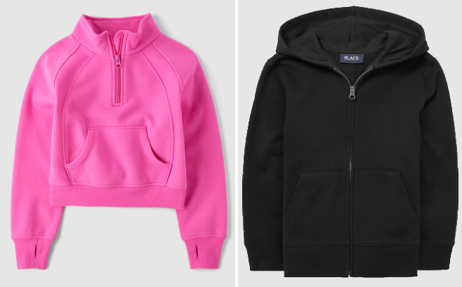 The Childrens Place Girls Fleece Half Zip Pullover and Boys Fleece Zip Up Hoodie