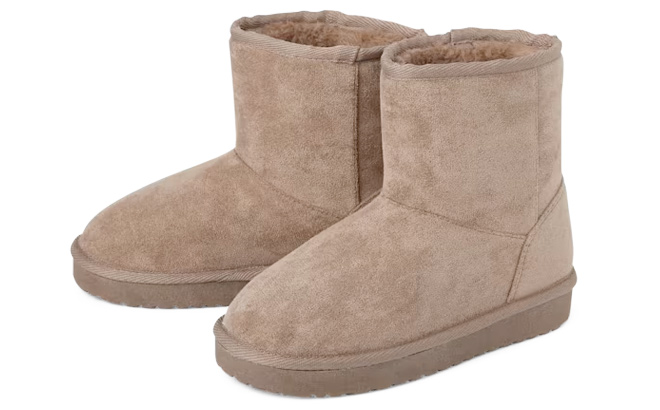 The Childrens Place Girls Mid Teddy Boots Taupe